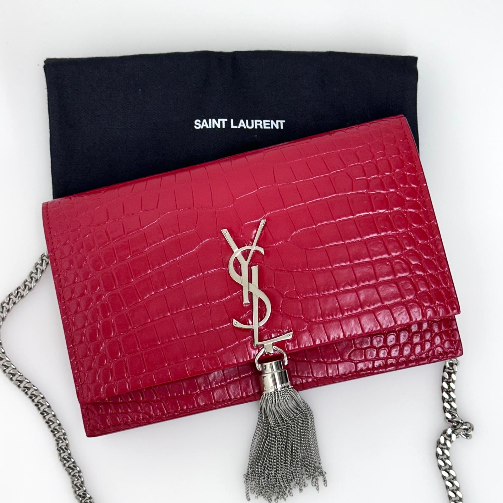 Saint Laurent Borsa Kate Wallet on Chain Croco Rossa