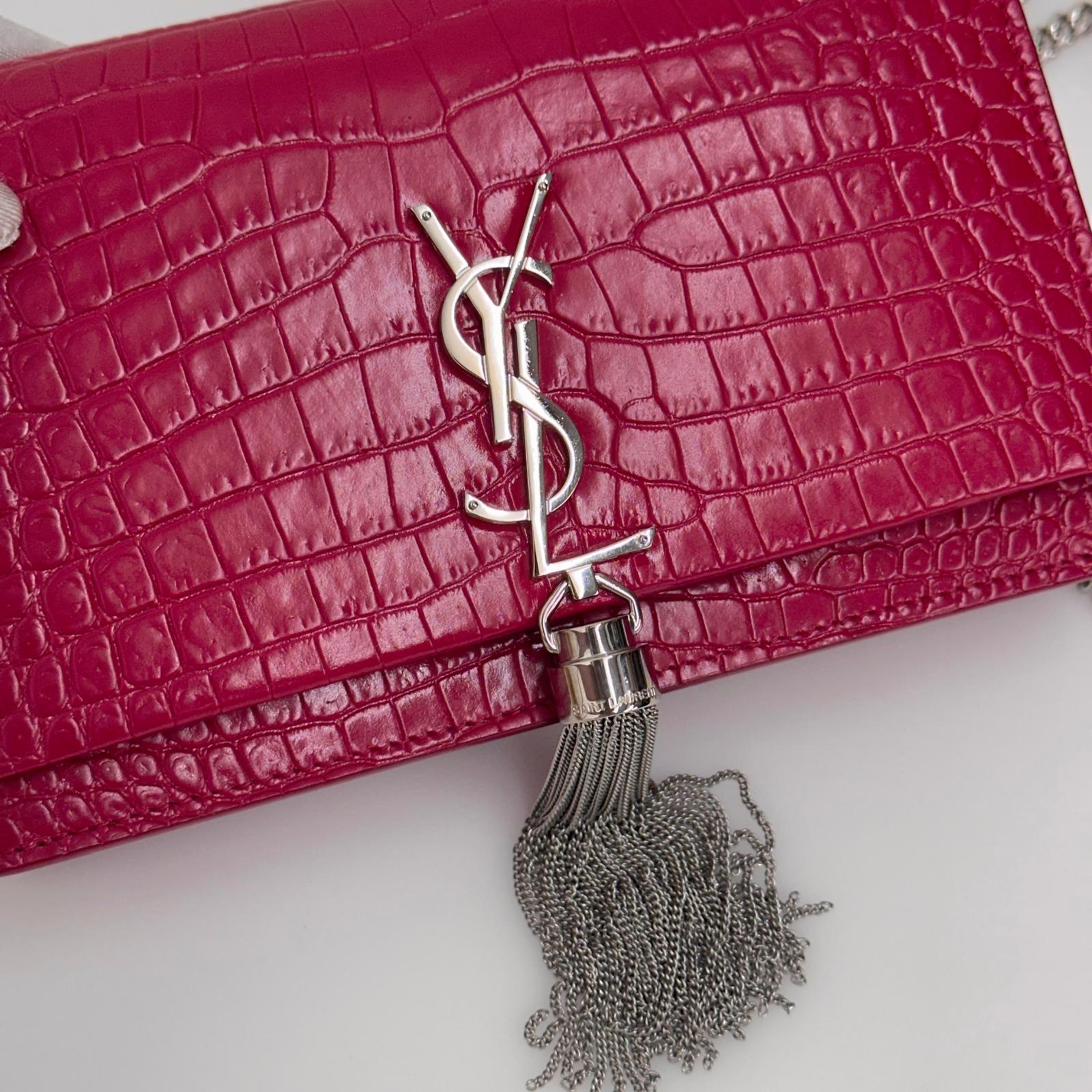 Saint Laurent Borsa Kate Wallet on Chain Croco Rossa