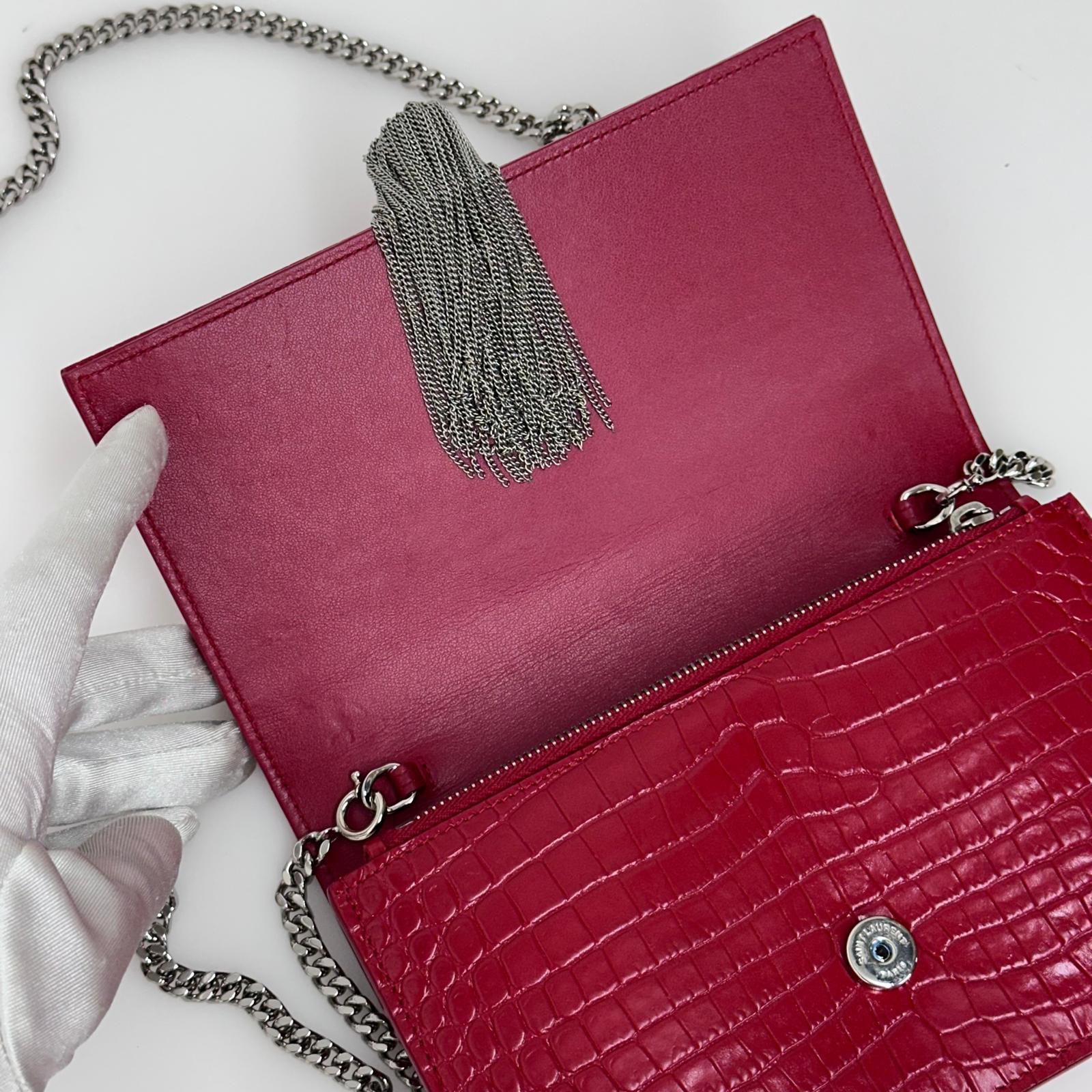 Saint Laurent Borsa Kate Wallet on Chain Croco Rossa