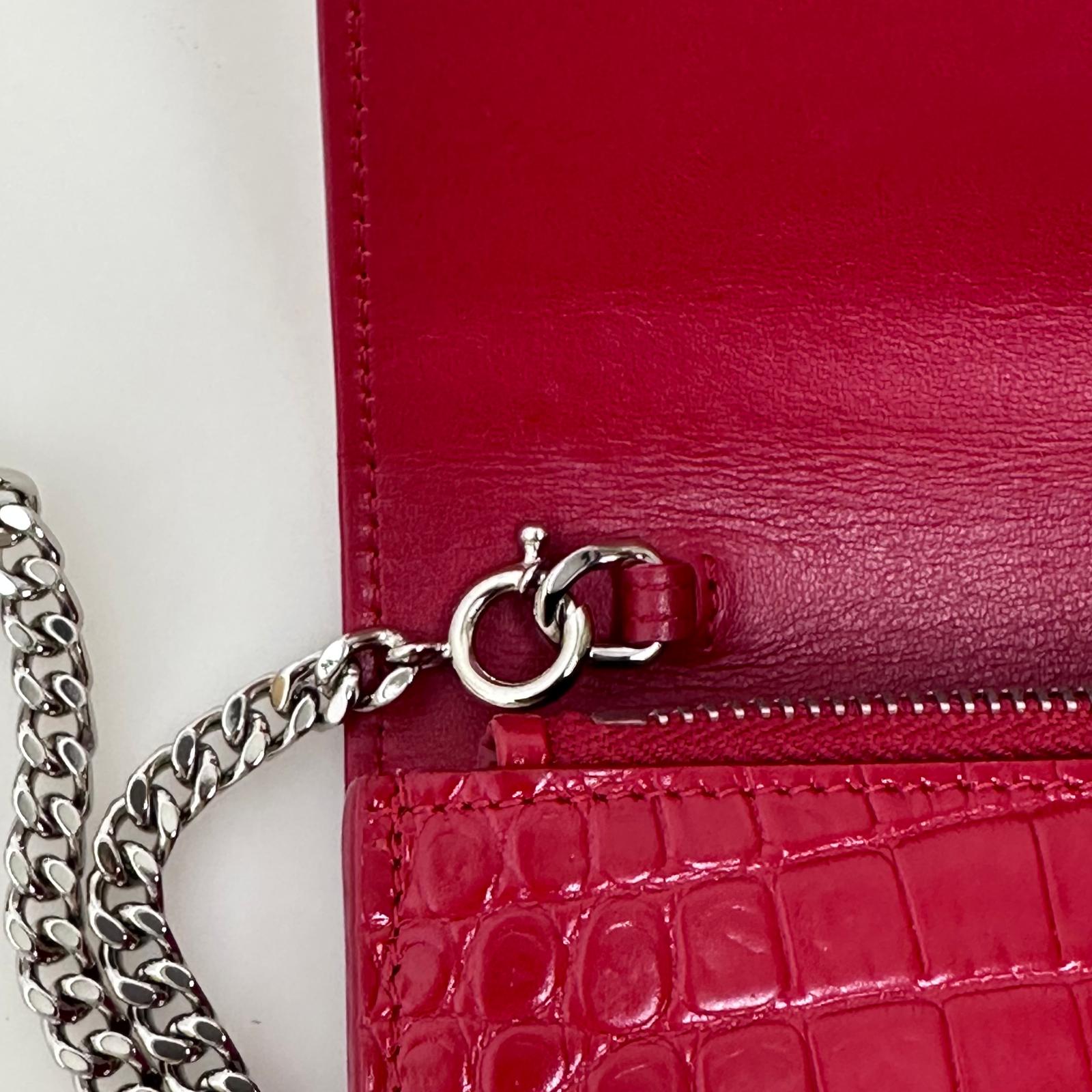 Saint Laurent Borsa Kate Wallet on Chain Croco Rossa