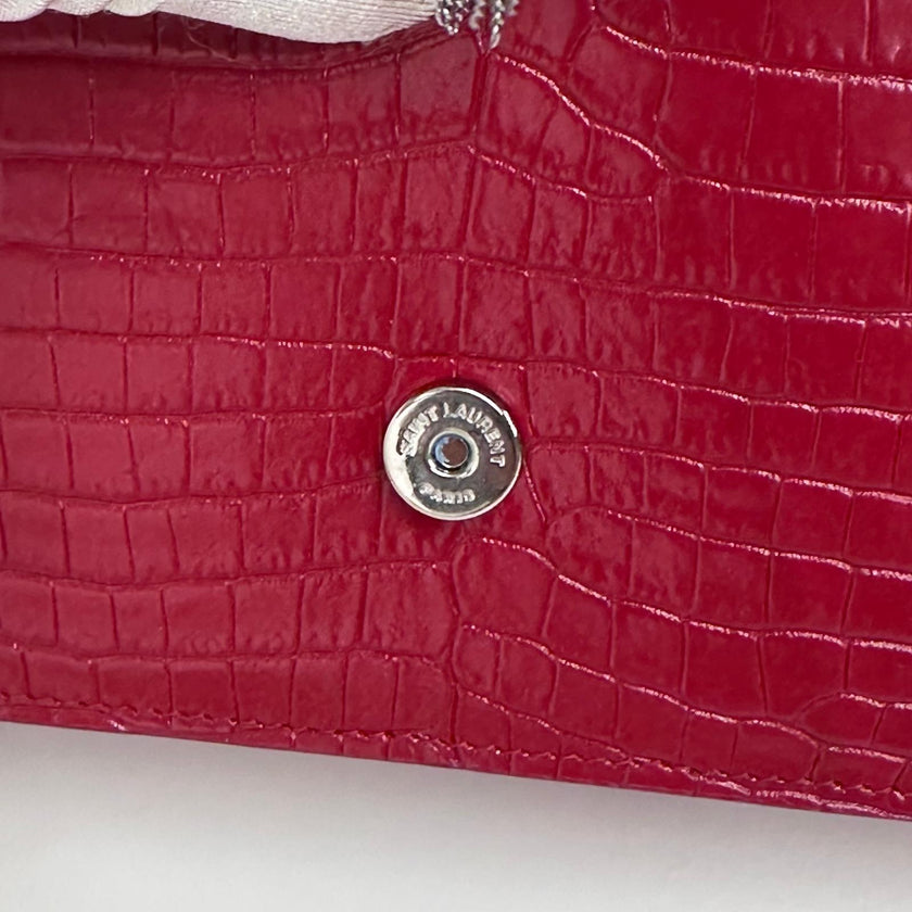 Saint Laurent Borsa Kate Wallet on Chain Croco Rossa