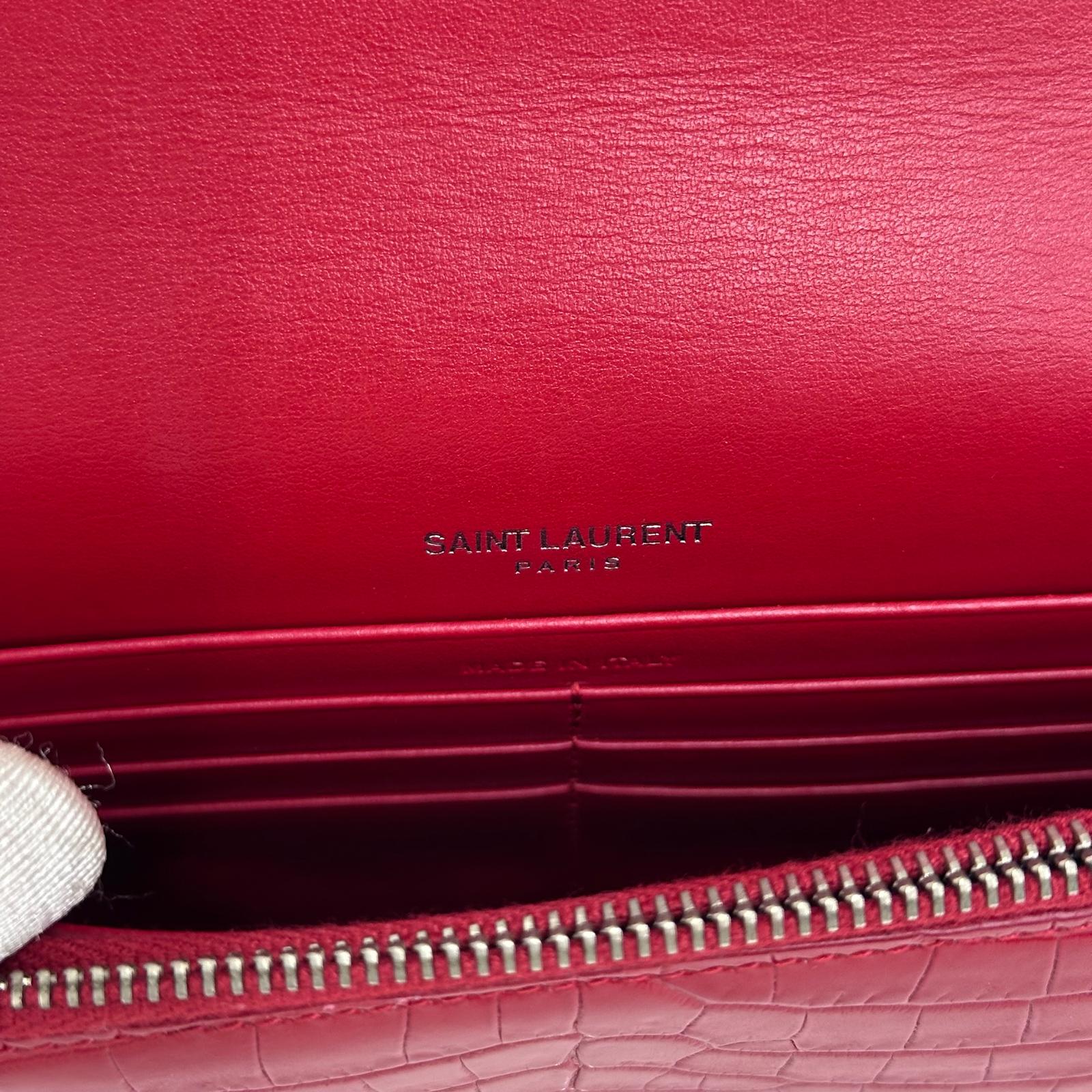 Saint Laurent Borsa Kate Wallet on Chain Croco Rossa