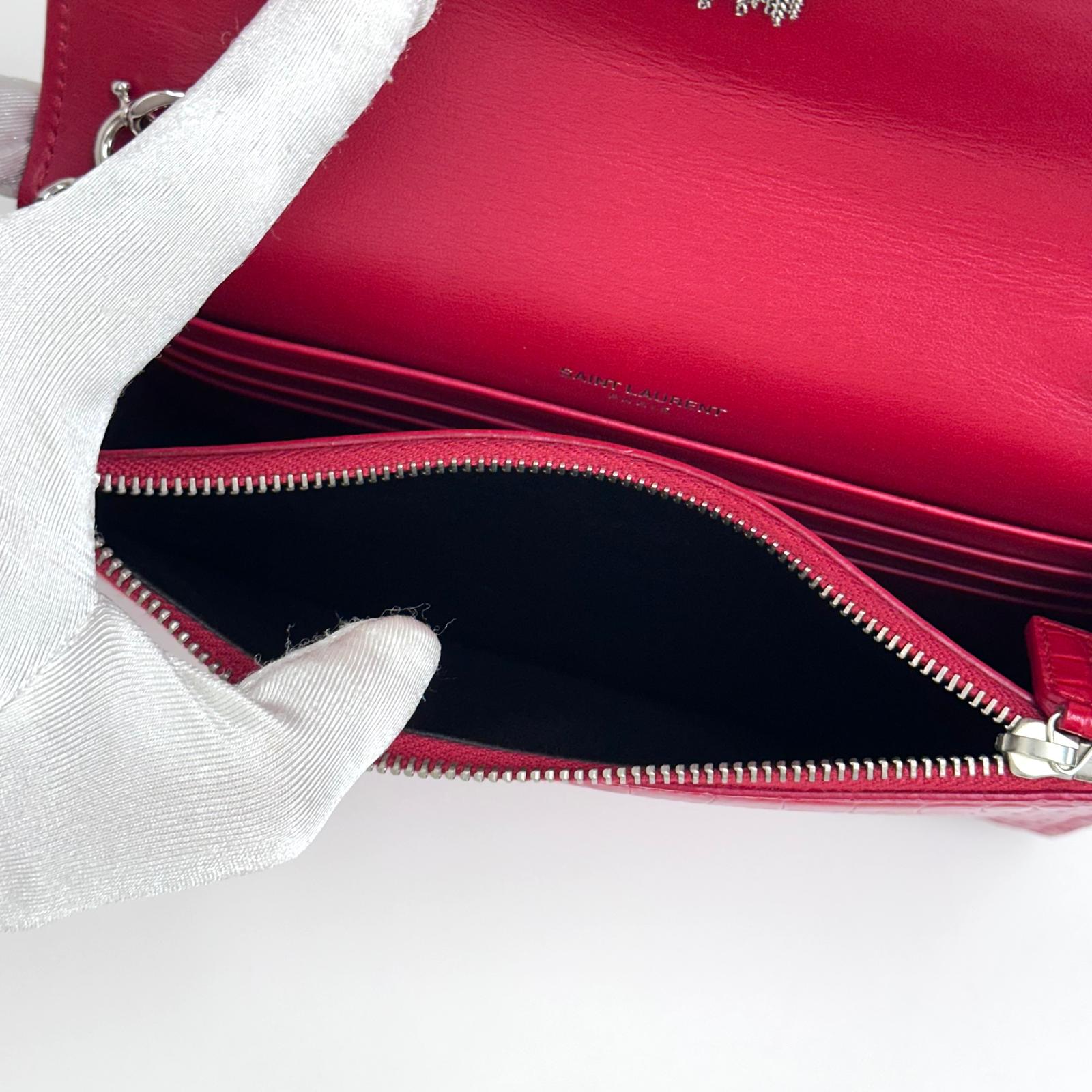 Saint Laurent Borsa Kate Wallet on Chain Croco Rossa