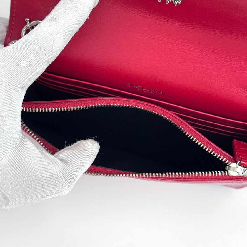 Saint Laurent Borsa Kate Wallet on Chain Croco Rossa