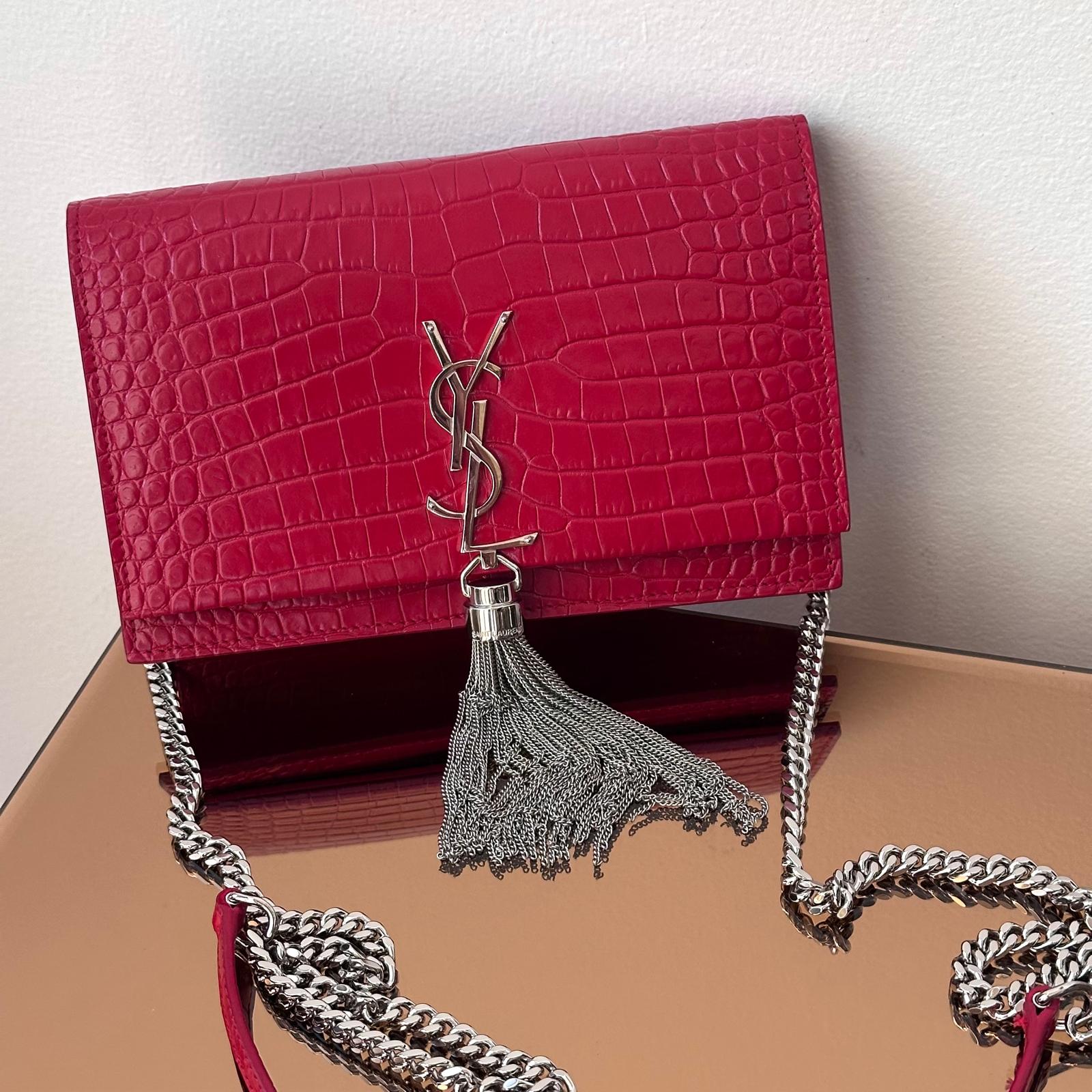 Saint Laurent Borsa Kate Wallet on Chain Croco Rossa