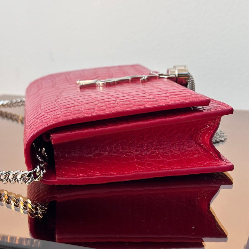 Saint Laurent Borsa Kate Wallet on Chain Croco Rossa