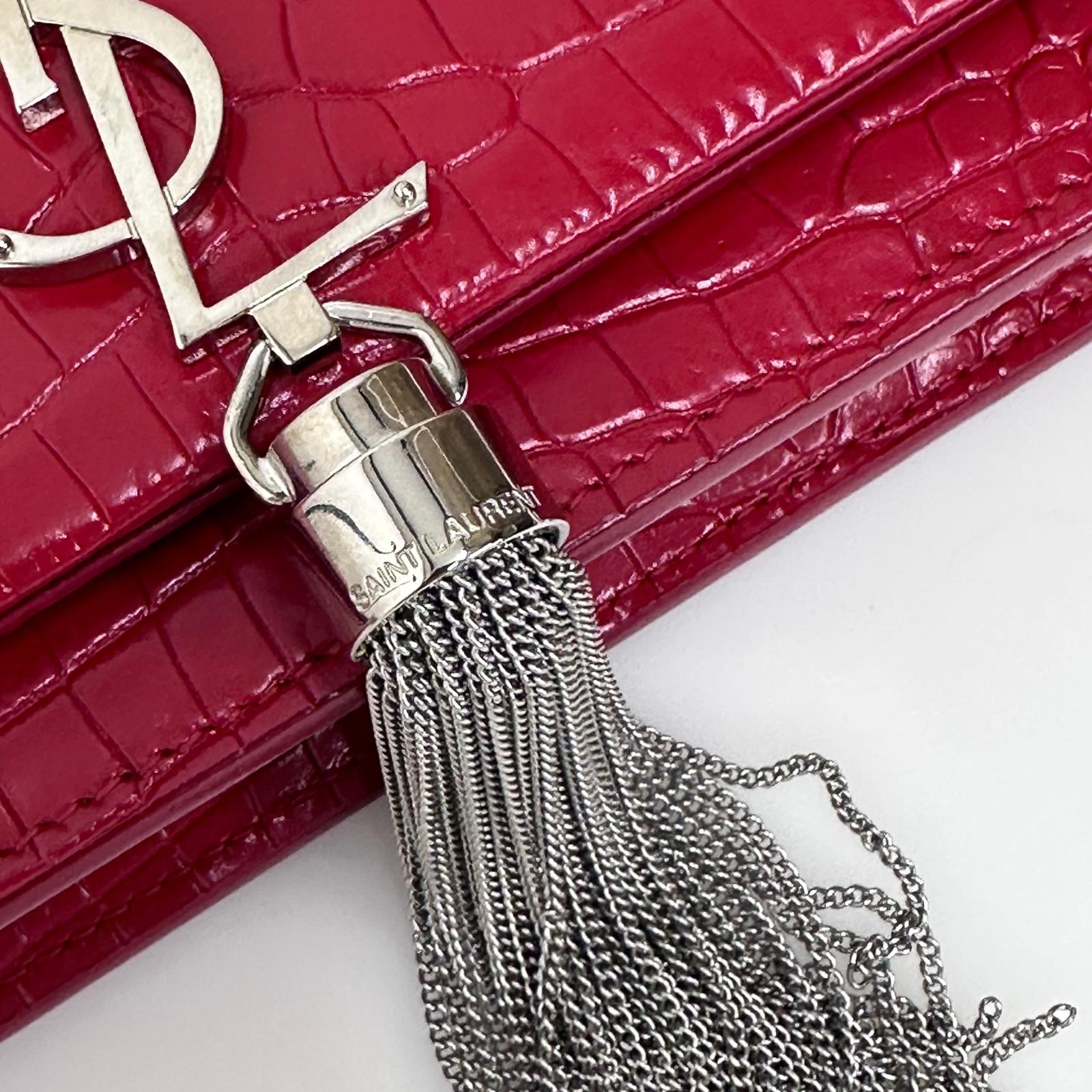 Saint Laurent Borsa Kate Wallet on Chain Croco Rossa