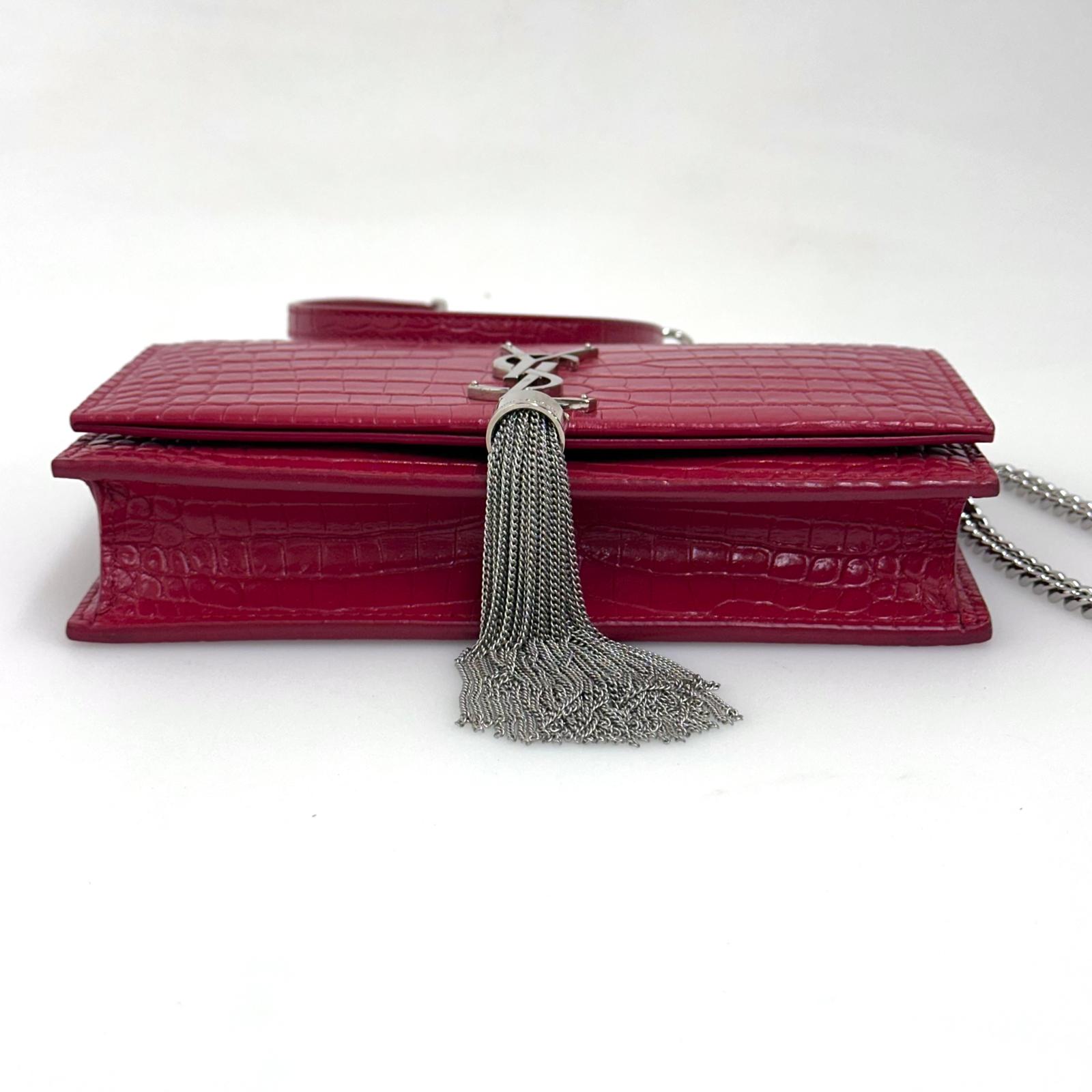 Saint Laurent Borsa Kate Wallet on Chain Croco Rossa