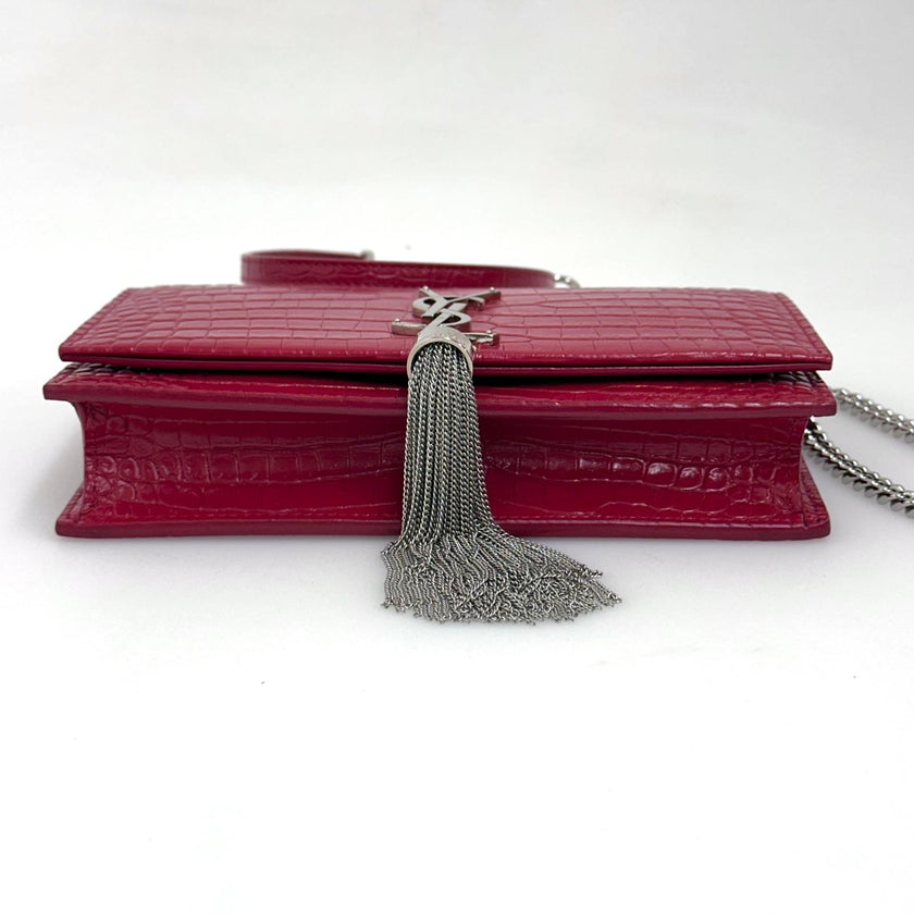Saint Laurent Borsa Kate Wallet on Chain Croco Rossa