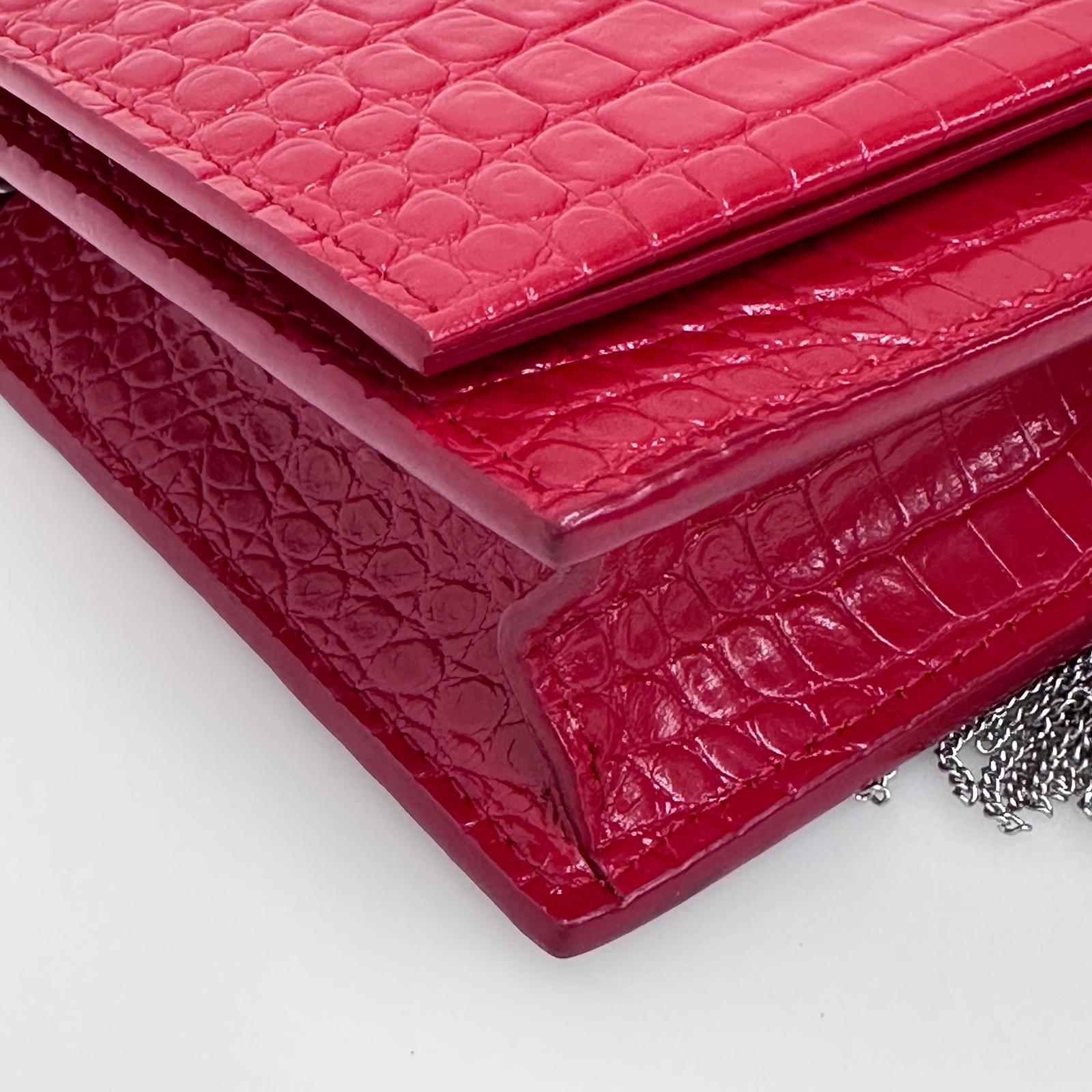 Saint Laurent Borsa Kate Wallet on Chain Croco Rossa
