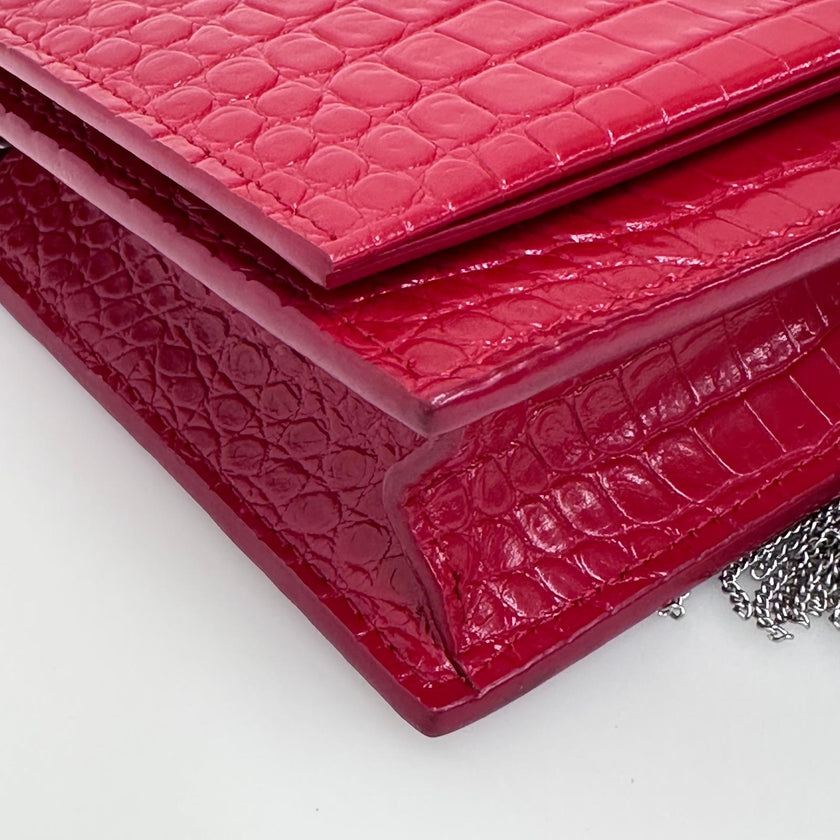 Saint Laurent Borsa Kate Wallet on Chain Croco Rossa