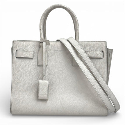 Saint Laurent Borsa Sac de Jour Baby in pelle martellata bianca