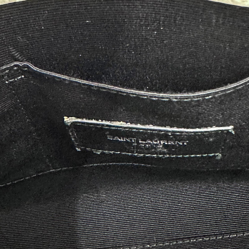 Saint Laurent Borsa Sac de Jour Baby in pelle martellata bianca