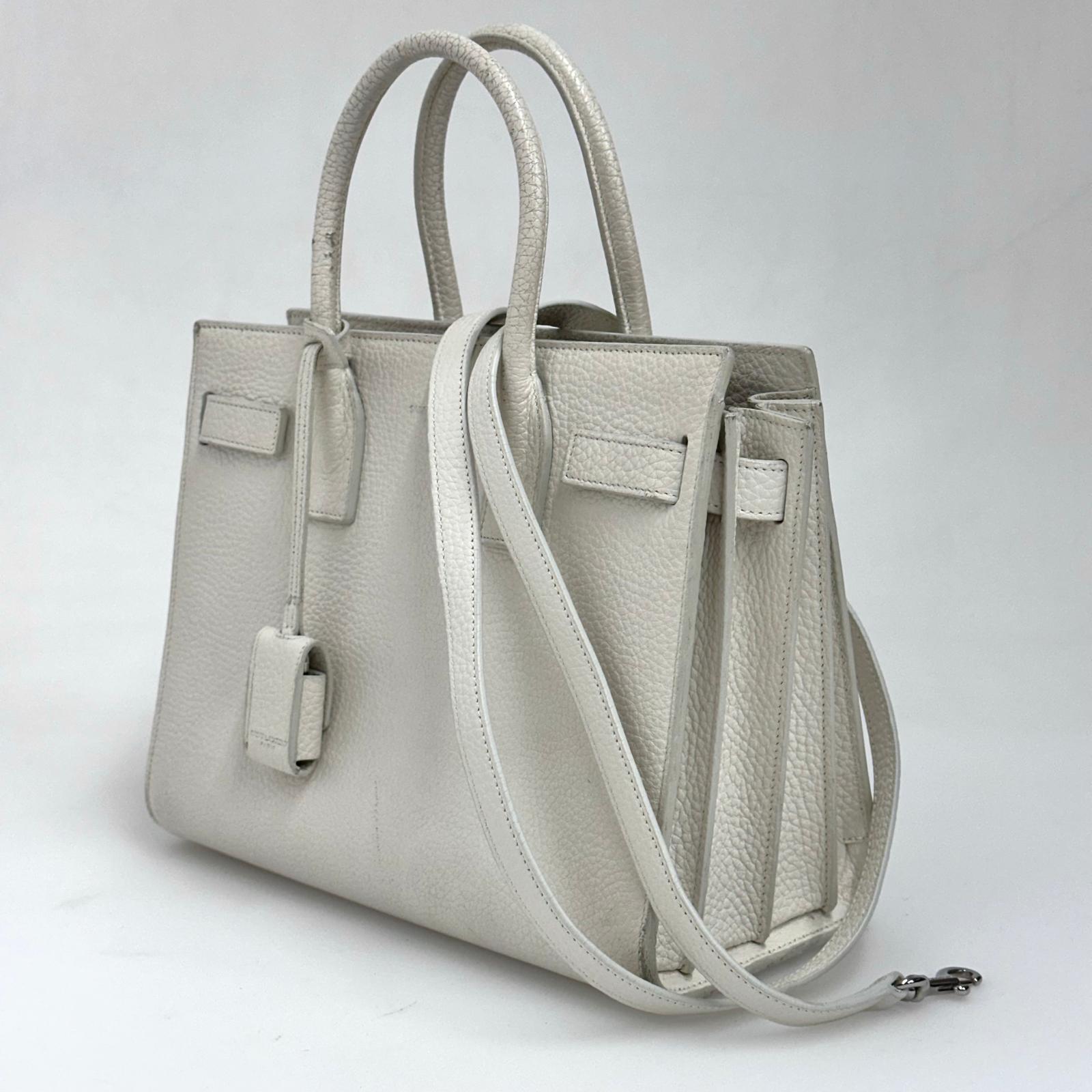 Saint Laurent Borsa Sac de Jour Baby in pelle martellata bianca