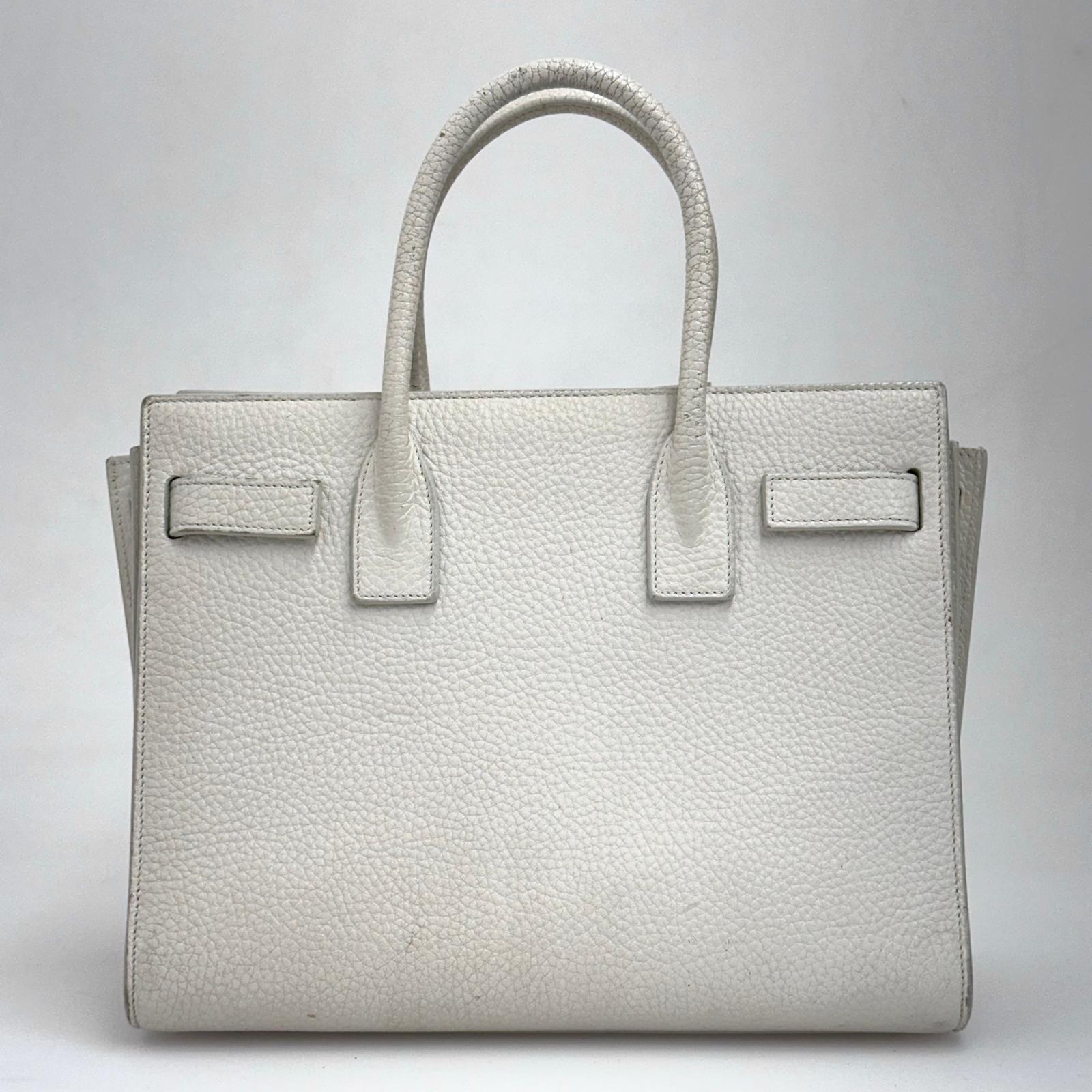 Saint Laurent Borsa Sac de Jour Baby in pelle martellata bianca