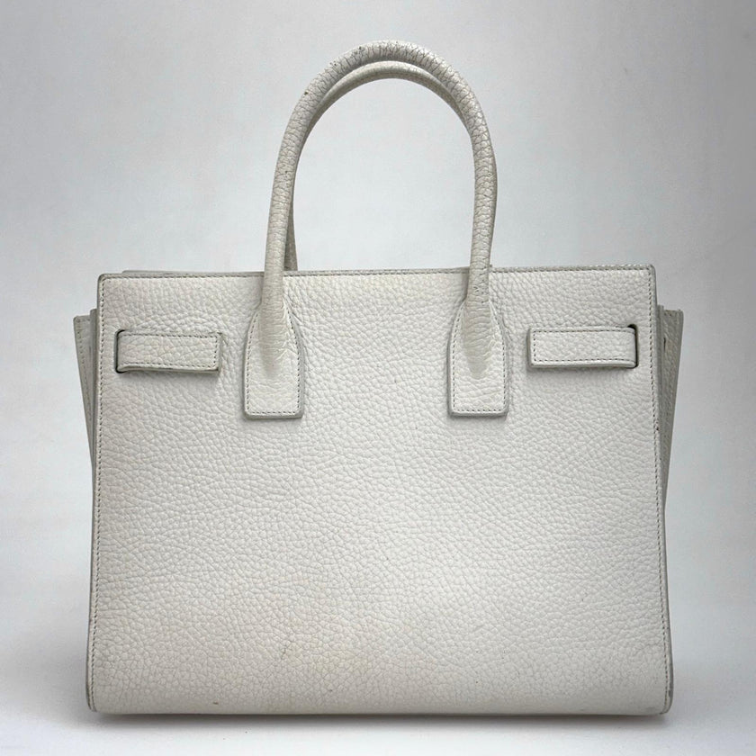 Saint Laurent Borsa Sac de Jour Baby in pelle martellata bianca