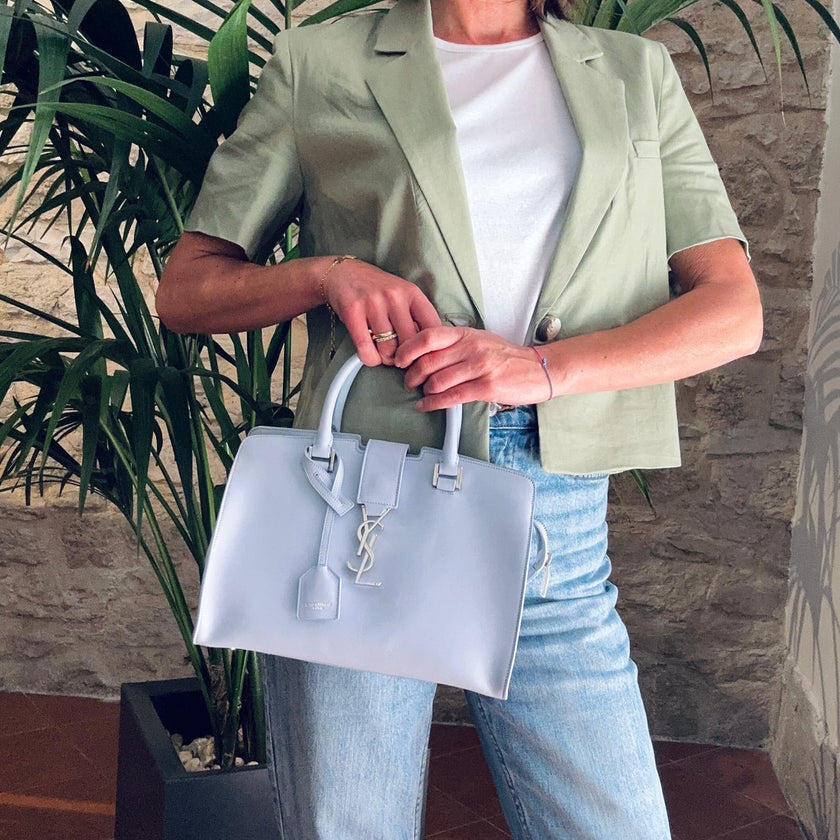 Saint Laurent Borsa a Mano e Tracolla Cabas 2 Baby Azzurro Polvere