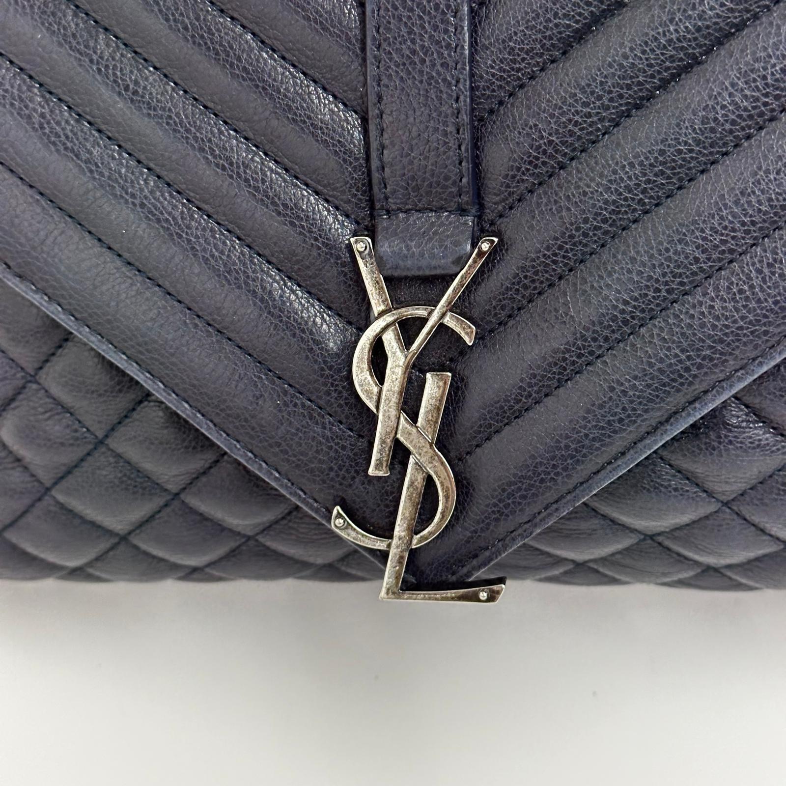 Saint Laurent Borsa a Spalla College Large in Pelle Trapuntata Blu Navy