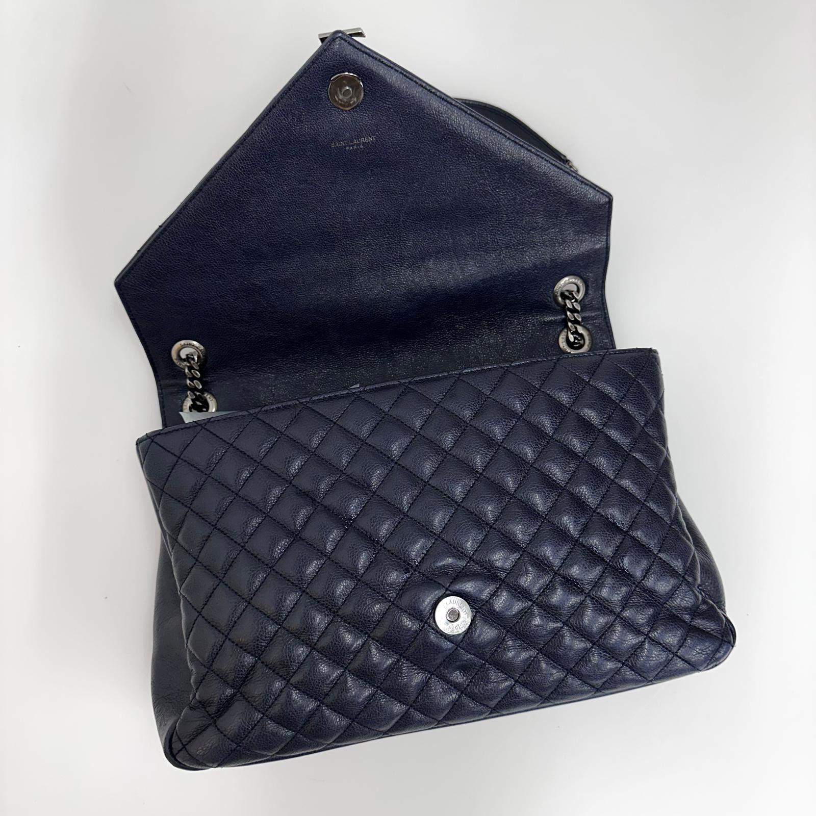 Saint Laurent Borsa a Spalla College Large in Pelle Trapuntata Blu Navy
