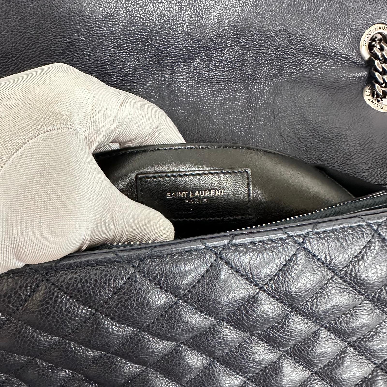 Saint Laurent Borsa a Spalla College Large in Pelle Trapuntata Blu Navy