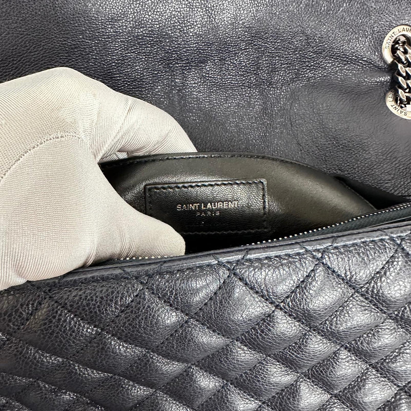 Saint Laurent Borsa a Spalla College Large in Pelle Trapuntata Blu Navy