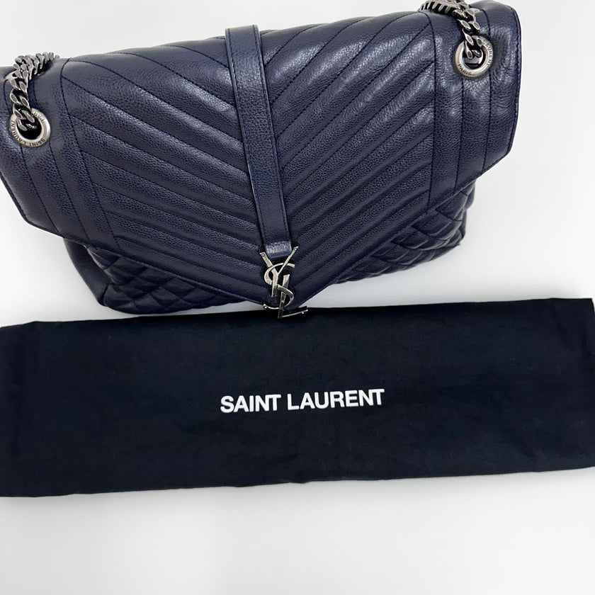 Saint Laurent Borsa a Spalla College Large in Pelle Trapuntata Blu Navy