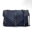 Saint Laurent Borsa a Spalla College Large in Pelle Trapuntata Blu Navy