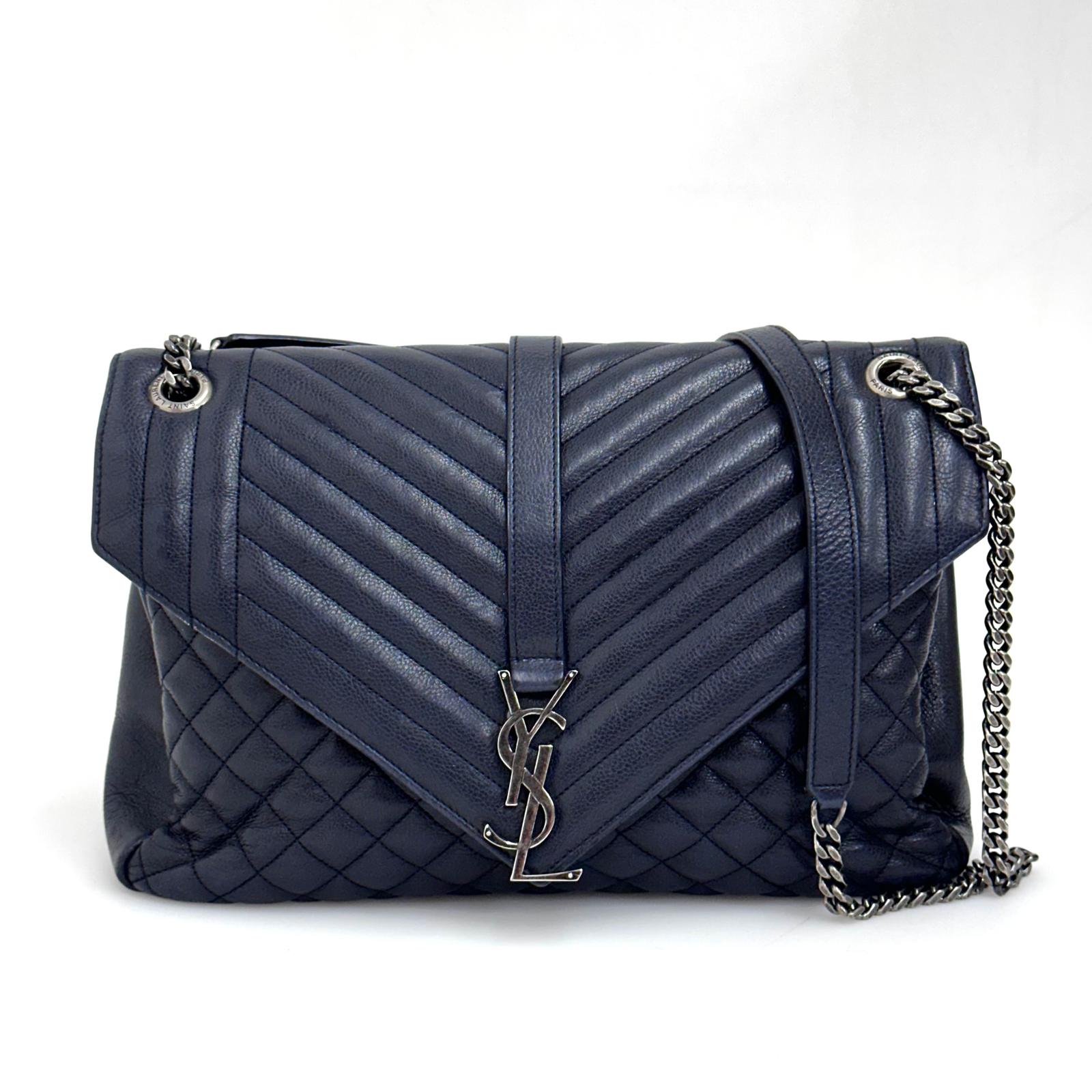 Saint Laurent Borsa a Spalla College Large in Pelle Trapuntata Blu Navy