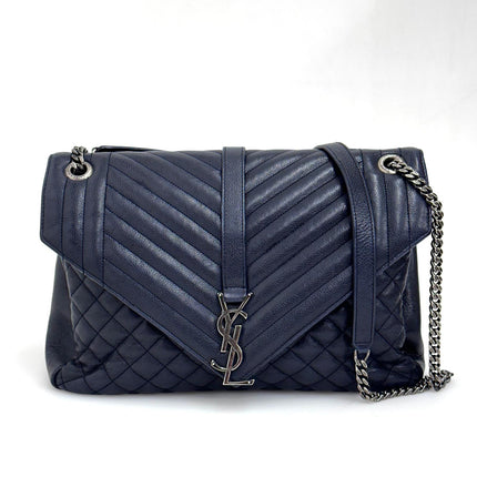 Saint Laurent Borsa a Spalla College Large in Pelle Trapuntata Blu Navy