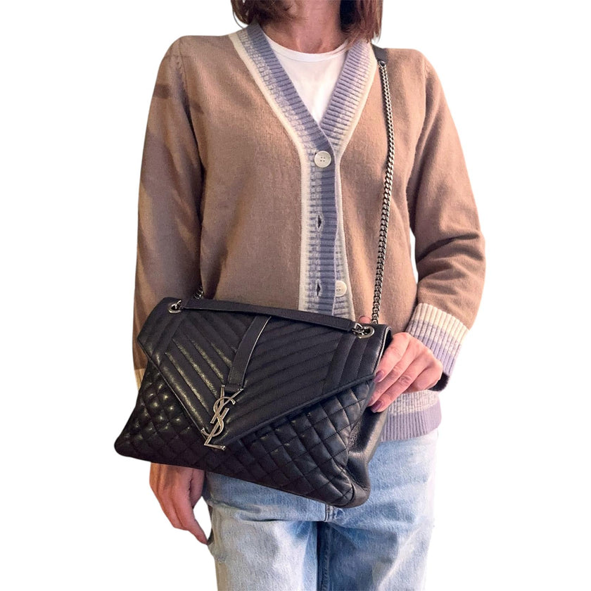 Saint Laurent Borsa a Spalla College Large in Pelle Trapuntata Blu Navy