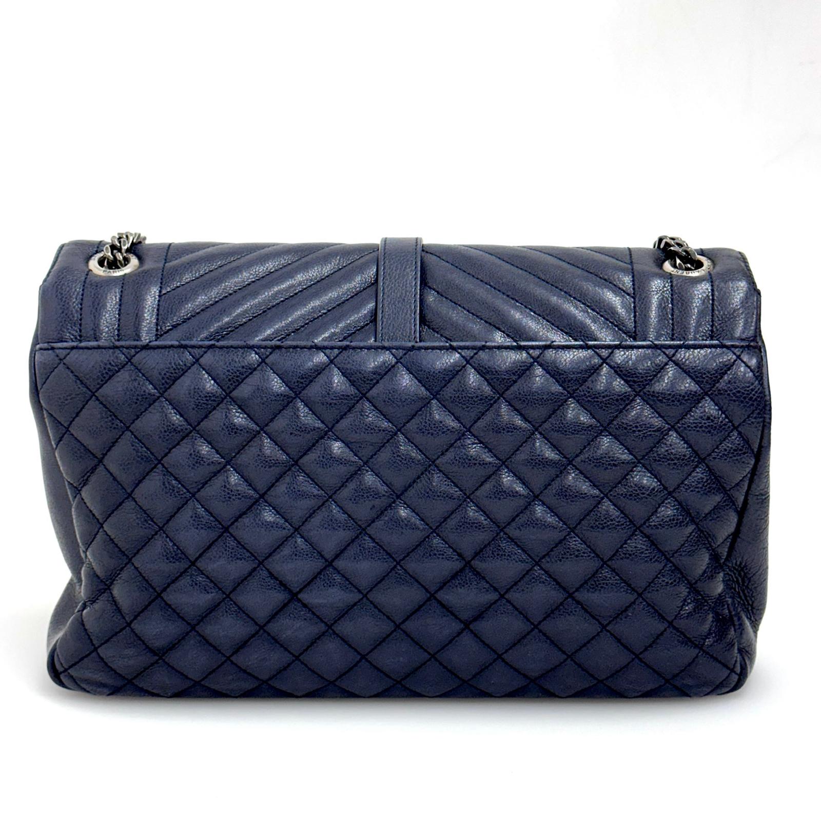 Saint Laurent Borsa a Spalla College Large in Pelle Trapuntata Blu Navy
