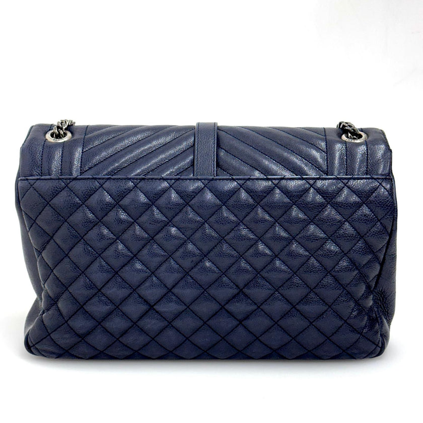 Saint Laurent Borsa a Spalla College Large in Pelle Trapuntata Blu Navy