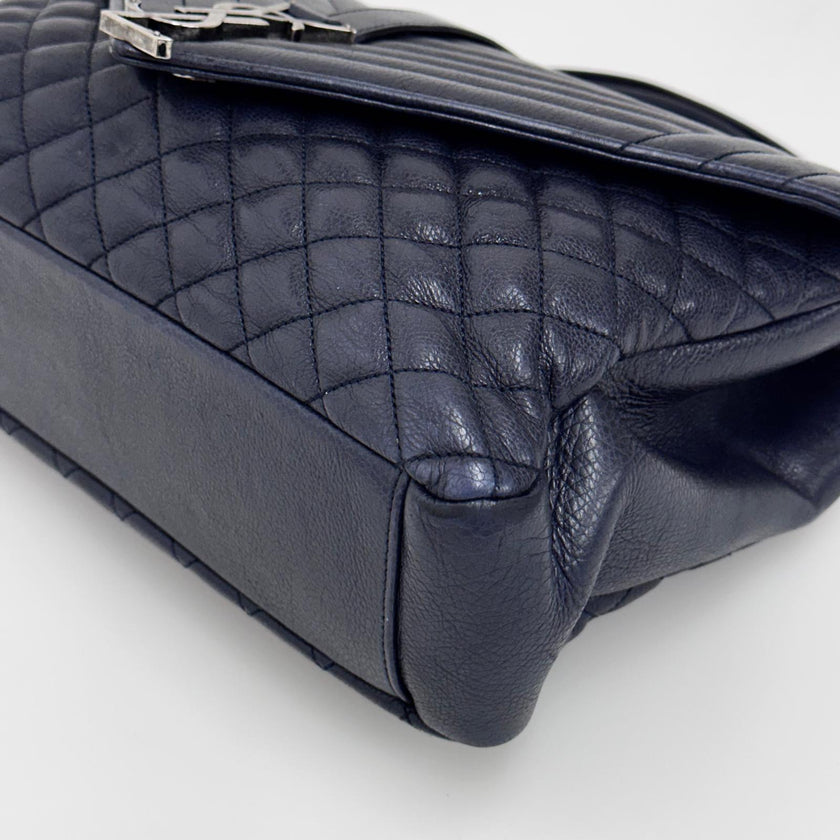 Saint Laurent Borsa a Spalla College Large in Pelle Trapuntata Blu Navy