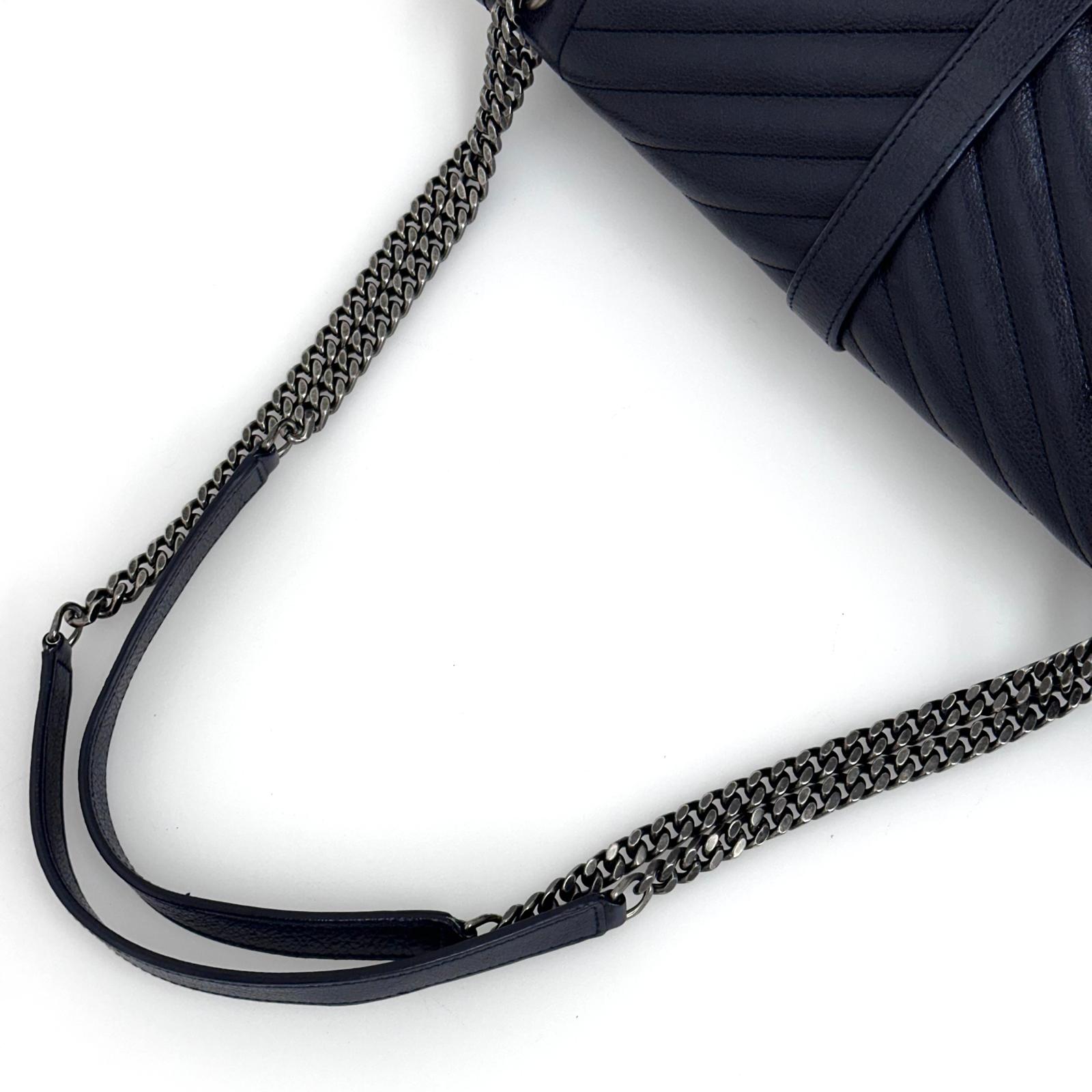 Saint Laurent Borsa a Spalla College Large in Pelle Trapuntata Blu Navy
