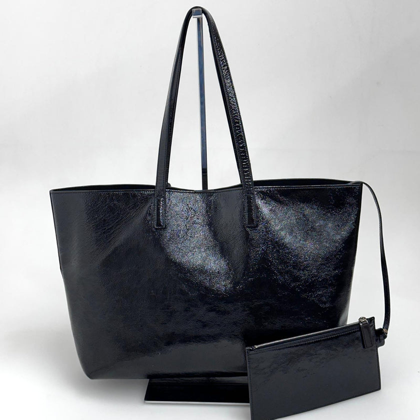 Saint Laurent Borsa a Spalla Shopping Tote in Pelle Verniciata Nera