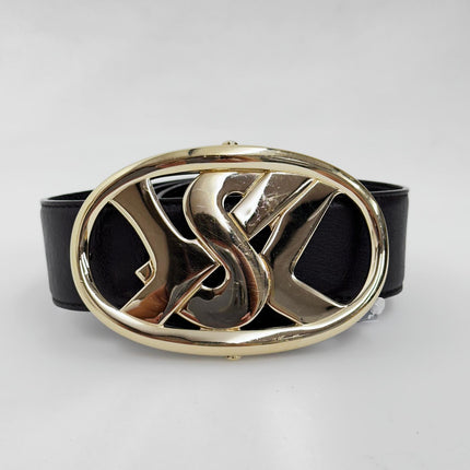 Saint Laurent Cintura in Pelle Marrone con Fibbia Monogram YSL Dorata