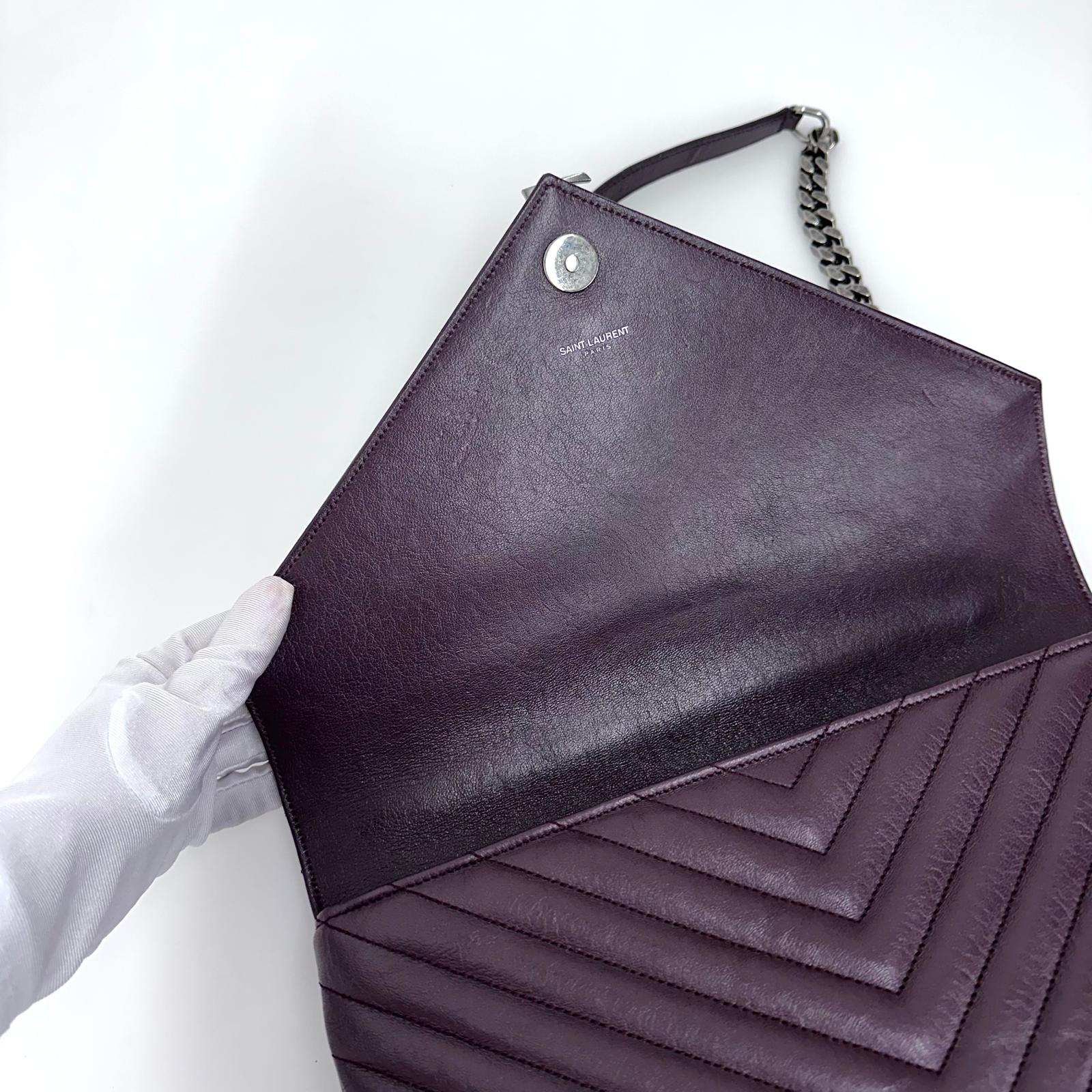 Saint Laurent College Large in Pelle Chevron Bordeaux con Hardware Silver