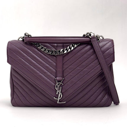 Saint Laurent College Large in Pelle Chevron Bordeaux con Hardware Silver