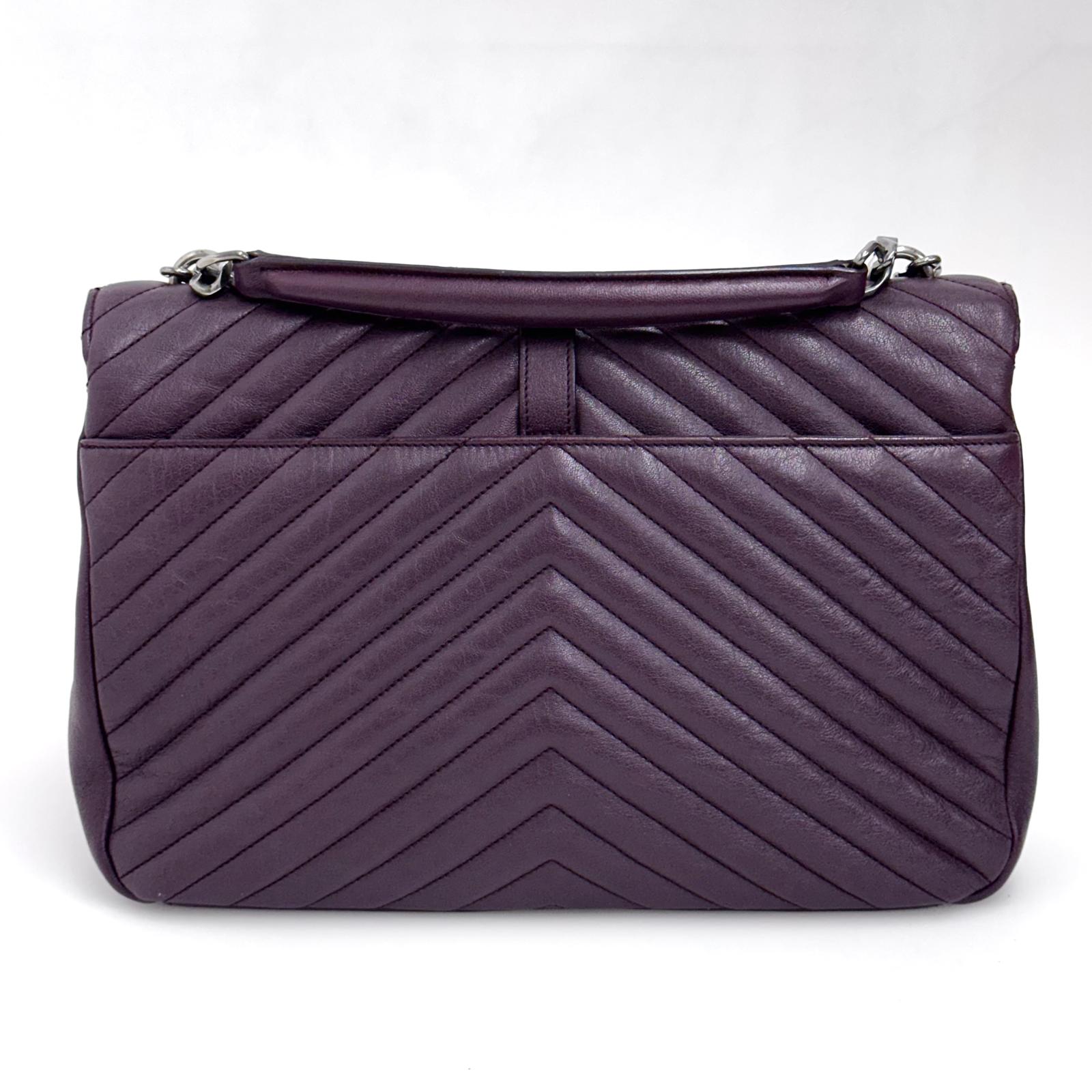 Saint Laurent College Large in Pelle Chevron Bordeaux con Hardware Silver
