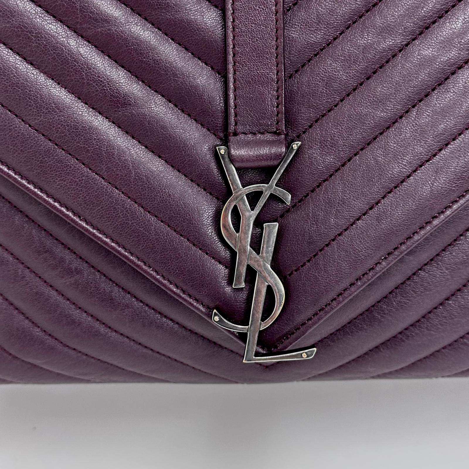 Saint Laurent College Large in Pelle Chevron Bordeaux con Hardware Silver