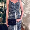 Saint Laurent Borsa Kate in velluto nero con strass multicolor