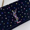Saint Laurent Borsa Kate in velluto nero con strass multicolor