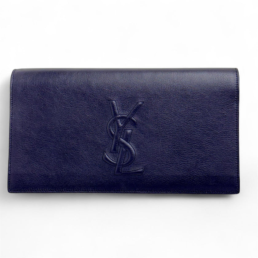 Saint Laurent Pochette Vintage Monogram Cassandre in Pelle Blu Notte