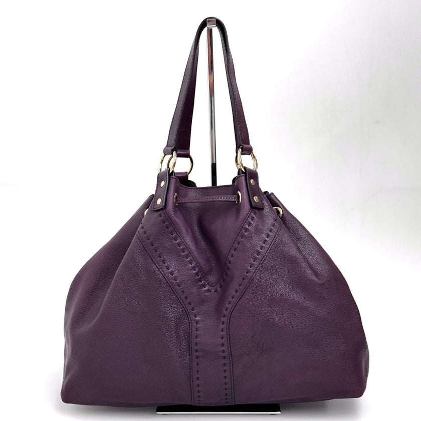 Saint Laurent Reversible Large Shopper in Pelle Viola e Argento
