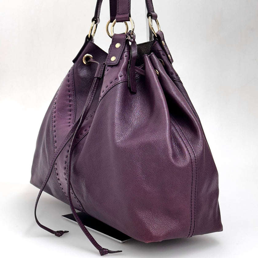 Saint Laurent Reversible Large Shopper in Pelle Viola e Argento