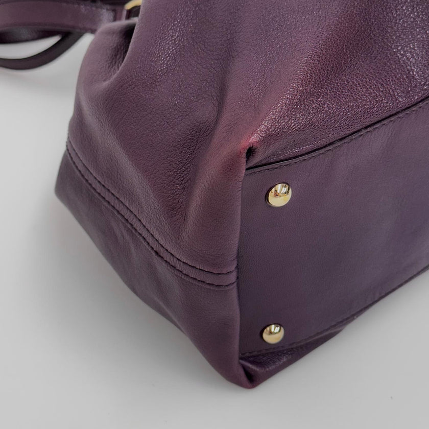 Saint Laurent Reversible Large Shopper in Pelle Viola e Argento