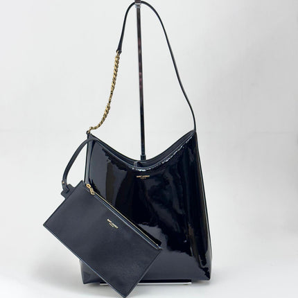 Saint Laurent Sac Hobo in pelle verniciata nera