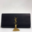 Saint Laurent borsa Pochette Kate Monogram in pelle nera con frangia