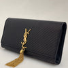 Saint Laurent borsa Pochette Kate Monogram in pelle nera con frangia