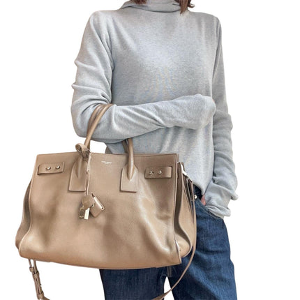 Saint Laurent borsa Sac de Jour Maxi in pelle martellata marrone